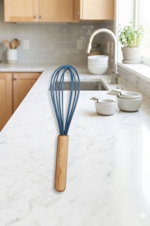 Bambu Saplı Silikon Yumurta Çırıpıcı - Çırpma Teli 24 cm MAVİ