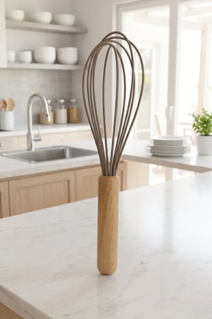 Bambu Saplı Silikon Yumurta Çırıpıcı - Çırpma Teli 24 cm KAHVE