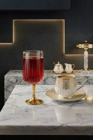 Gold Metal Ayaklı Cam Kahve Yanı Bardak ve Sunumluk Şekerlik Lokumluk Kahve Yanı İkramlık (1 er Adet)