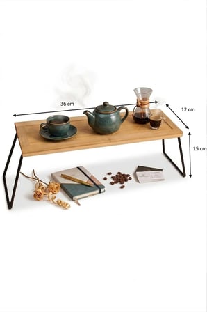 Telly Metal Ayaklı Bambu Tezgâh Üstü Düzenleyici Raf/Sunumluk/ Organizer 36x12x15 cm