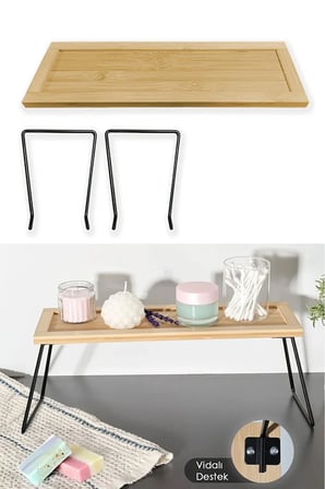 Telly Metal Ayaklı Bambu Tezgâh Üstü Düzenleyici Raf/Sunumluk/ Organizer 36x12x15 cm