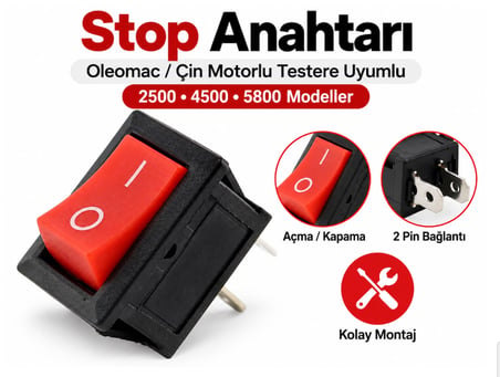 Algaride Oleomac Uyumlu Motorlu Testere Stop Anahtarı Açma/Kapama Şalteri 2500 / 4500 / 5800 Modellerle Uyumlu
