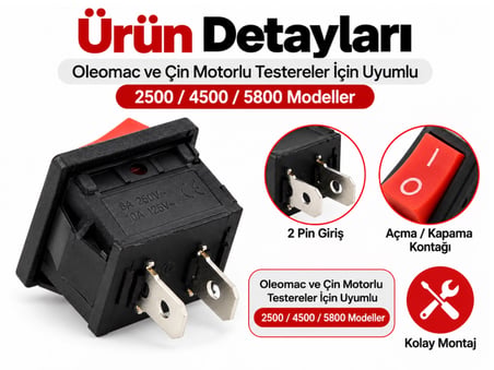 Algaride Oleomac Uyumlu Motorlu Testere Stop Anahtarı Açma/Kapama Şalteri 2500 / 4500 / 5800 Modellerle Uyumlu