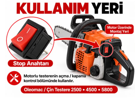Algaride Oleomac Uyumlu Motorlu Testere Stop Anahtarı Açma/Kapama Şalteri 2500 / 4500 / 5800 Modellerle Uyumlu