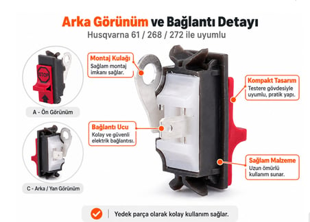 Algaride Husqvarna 61  268  272 Uyumlu Motorlu Testere Stop Kontağı Anahtarı  Motor Durdurma Şalteri