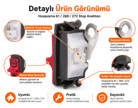 Algaride Husqvarna 61  268  272 Uyumlu Motorlu Testere Stop Kontağı Anahtarı  Motor Durdurma Şalteri