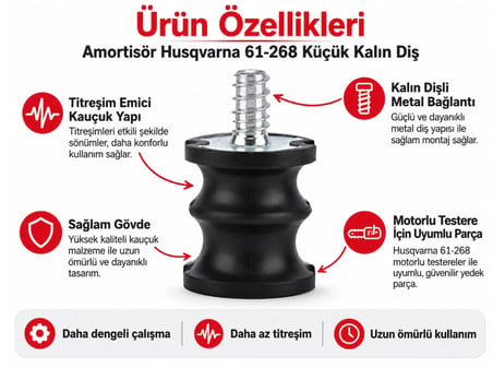 Algaride Husqvarna 61  268 Uyumlu Motorlu Testere Amortisörü  Küçük Kalın Diş Titreşim Sönümleyici Kauçuk Takoz Yedek Parça