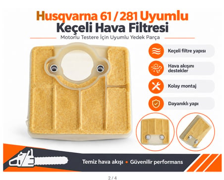 Algaride Husqvarna 61  281 Uyumlu Keçeli Hava Filtresi  Motorlu Testere Hava Emme Filtresi Yedek Parça