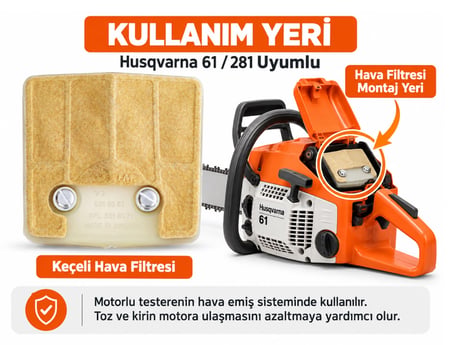 Algaride Husqvarna 61  281 Uyumlu Keçeli Hava Filtresi  Motorlu Testere Hava Emme Filtresi Yedek Parça