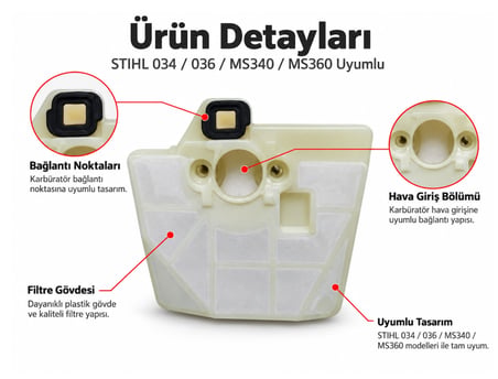 Algaride Stıhl 034  036  MS340  MS360 Uyumlu Motorlu Testere Hava Filtresi  Karbüratör Hava Giriş Filtresi Yedek Parça