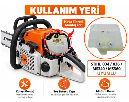 Algaride Stıhl 034  036  MS340  MS360 Uyumlu Motorlu Testere Hava Filtresi  Karbüratör Hava Giriş Filtresi Yedek Parça