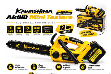 Algaride Kawashima Akülü Mini Testere 36V 3Ah 1200W 30 cm Kılavuz  Çift Akülü Pratik Budama ve Kesim Motoru