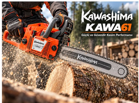 Algaride Kawashima KAWA61 Benzinli Motorlu Testere 61.5cc 3.9HP 2.9kW  60 cm Uyumlu 3/8 Zincir Profesyonel Kesim Motoru