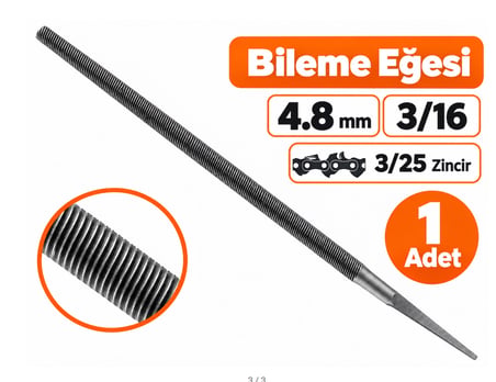 Algaride 4,8 mm 3/16 Motorlu Testere Zincir  Eğesi  3/25 Zincir Uyumlu Yuvarlak Bileme Eğesi 1 Adet
