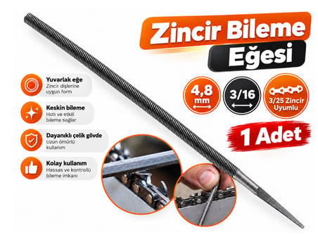 Algaride 4,8 mm 3/16 Motorlu Testere Zincir  Eğesi  3/25 Zincir Uyumlu Yuvarlak Bileme Eğesi 1 Adet