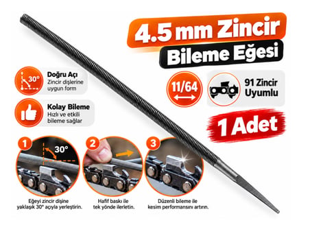 Algaride 4,5 mm 11/64 Motorlu Testere Zincir Eğesi  91 Tip Zincir Uyumlu Yuvarlak Bileme Eğesi 1Adet