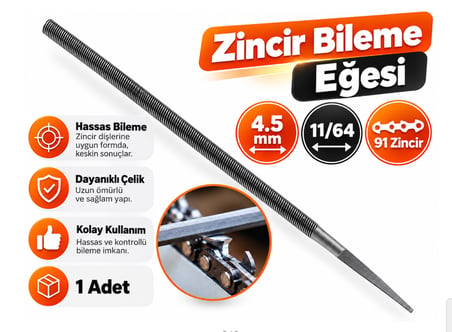 Algaride 4,5 mm 11/64 Motorlu Testere Zincir Eğesi  91 Tip Zincir Uyumlu Yuvarlak Bileme Eğesi 1Adet