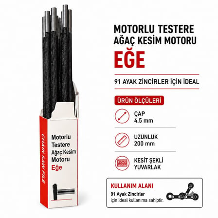 ALGARIDE ENG Motorlu Testere Eğe Seti 12'li  4.5 mm 11/64"  91 Ayak Zincirler İçin Yuvarlak Eğe
