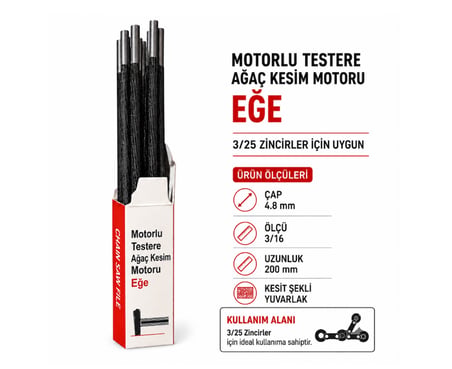 ALGARIDE ENG Motorlu Testere Eğe Seti 12'li  4.8 mm 3/16"  3/25 Ayak Zincirler İçin Yuvarlak Eğe