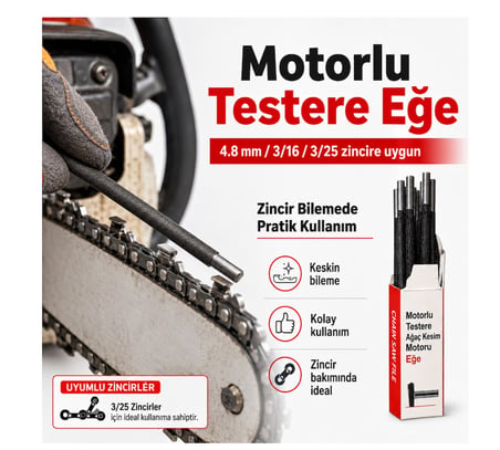 ALGARIDE ENG Motorlu Testere Eğe Seti 12'li  4.8 mm 3/16"  3/25 Ayak Zincirler İçin Yuvarlak Eğe