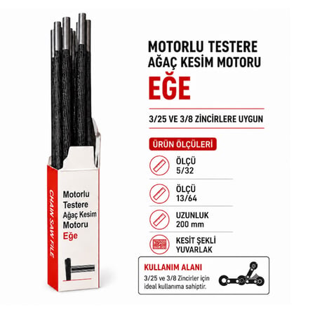 ALGARIDE ENG Motorlu Testere Eğe Seti 12'li  5.2 mm 14/64"  3/25 ve 3/8 Ayak Zincirler Yuvarlak Eğe