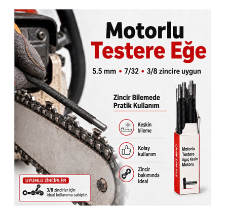 ALGARIDE ENG Motorlu Testere Eğe Seti 12'li  5.5 mm 7/32"  3/8 Ayak Zincirler Yuvarlak Eğe