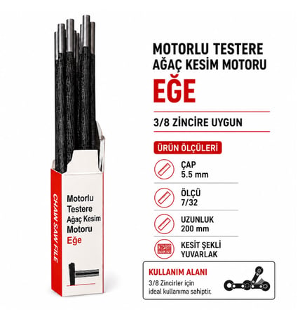 ALGARIDE ENG Motorlu Testere Eğe Seti 12'li  5.5 mm 7/32"  3/8 Ayak Zincirler Yuvarlak Eğe