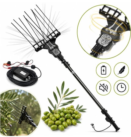 Algaride Olivpowr Master Zeytin Badem Ceviz Hasat Makinesi  Paralel Aynı Yönlü Çırpıcı  3,2 Metre Teleskopik 8 Karbon Fiber Çubuk Ayarlanabilir Devir ve Vuruş