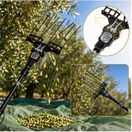 Algaride Olivpowr Master Zeytin Badem Ceviz Hasat Makinesi  Paralel Aynı Yönlü Çırpıcı  3,2 Metre Teleskopik 8 Karbon Fiber Çubuk Ayarlanabilir Devir ve Vuruş