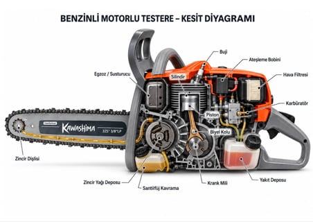 Algaride Kawa170 Benzinli Motorlu Testere 30,1cc 1,80 BG  40 cm  3/8"P Zincir Hafif ve Güçlü Ağaç Kesim Makinesi