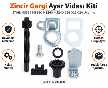 Algaride Motorlu testere Stıhl MS361 MS360 MS260 036  Uyumlu Zincir Gergi Ayar Vidası ve Dişli Kiti 