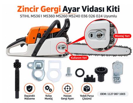 Algaride Motorlu testere Stıhl MS361 MS360 MS260 036  Uyumlu Zincir Gergi Ayar Vidası ve Dişli Kiti 
