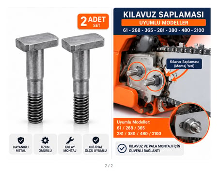 Algaride Husqvarna Uyumlu Motorlu Testere Kılavuz Saplaması 2’li Set 61 268 365 380 480 Sabitleme Vidası