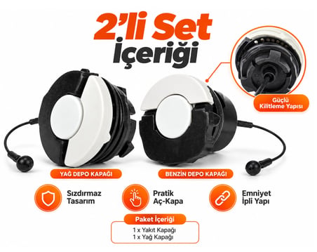 Algaride Stıhl Uyumlu Motorlu Testere Yağ ve Benzin Depo Kapağı Seti MS171 181 210 250 290 360 361 380 390
