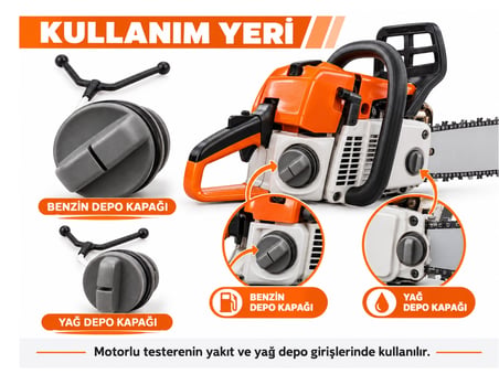 Algaride Husqvarna 61 268 380 Uyumlu Motorlu Testere Yağ ve Benzin Depo Kapağı Emniyet İpli 2’li Kapak