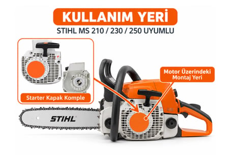 Algaride Stihl MS 210  MS 230  MS 250 Uyumlu Starter Kapak Komple  Motorlu Testere Marş Kapağı