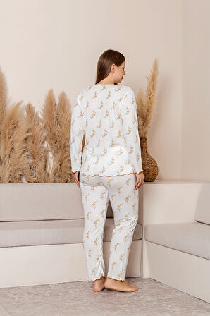 Uzun Kollu Büyük Beden Kadın Pijama Takımı- Çiçek Desenli Pijama - Pinterest Basic Kadın  Pijama 