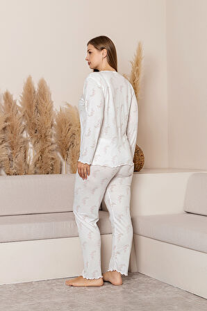 Uzun Kollu Büyük Beden Kadın Pijama Takımı- Çiçek Desenli Pijama - Pinterest Basic Kadın  Pijama 
