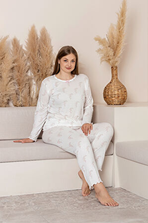 Uzun Kollu Büyük Beden Kadın Pijama Takımı- Çiçek Desenli Pijama - Pinterest Basic Kadın  Pijama 