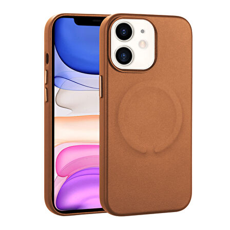 Apple Uyumlu iPhone 11 Kılıf PU Deri M-safe Wireless Şarj Özellikli  Derix Kapak