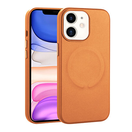 Apple Uyumlu iPhone 11 Kılıf PU Deri M-safe Wireless Şarj Özellikli  Derix Kapak