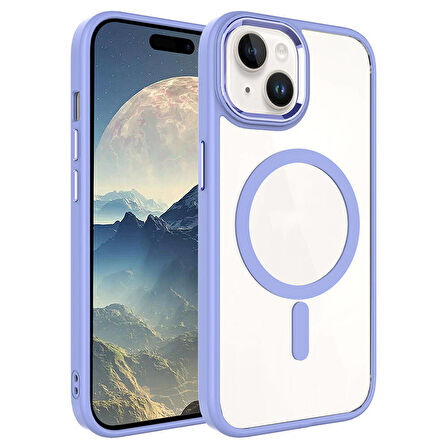 Apple iPhone 15 Kılıf Wireless Şarj Özellikli  Krom M-safe Silikon Kapak