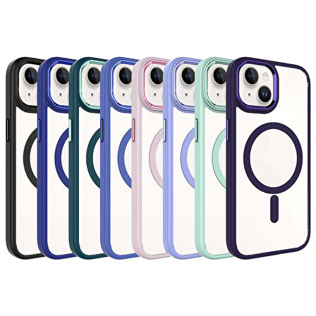 Apple iPhone 15 Kılıf Wireless Şarj Özellikli  Krom M-safe Silikon Kapak