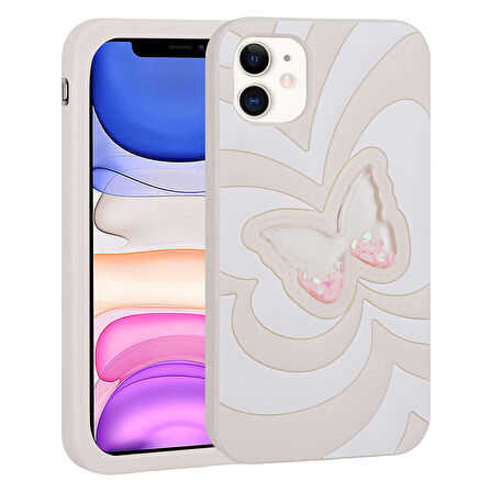 Apple Uyumlu iPhone 11 Kılıf Sıvılı Simli Kelebekli Tasarım  Vodena Kapak