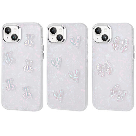 Apple iPhone 15 Kılıf Kabartma Figürlü Parlak  Eralli Silikon Kapak