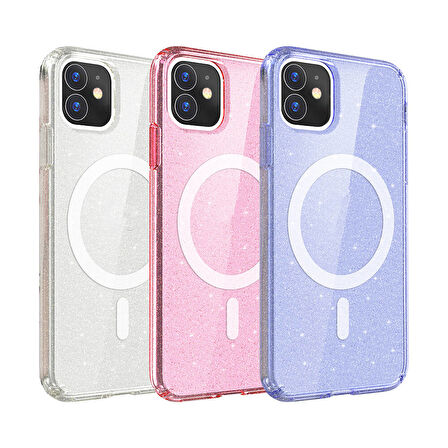 Apple Uyumlu iPhone 11 Kılıf M-safe Şarj Özellikli Parlayan Simli Saydam Renkli  Allstar Kapak