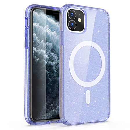 Apple Uyumlu iPhone 11 Kılıf M-safe Şarj Özellikli Parlayan Simli Saydam Renkli  Allstar Kapak