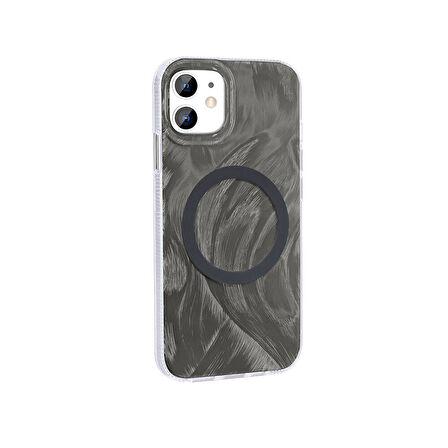 Apple Uyumlu iPhone 11 Kılıf M-safe Şarj Özellikli Fırça Boya Desenli  Palet Kapak