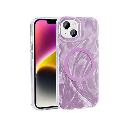 Apple iPhone 13 Kılıf M-safe Şarj Özellikli Fırça Boya Desenli  Palet Kapak