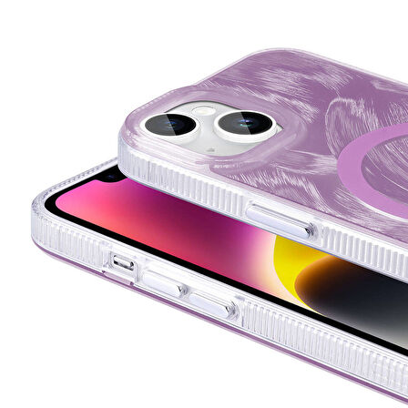 Apple iPhone 13 Kılıf M-safe Şarj Özellikli Fırça Boya Desenli  Palet Kapak